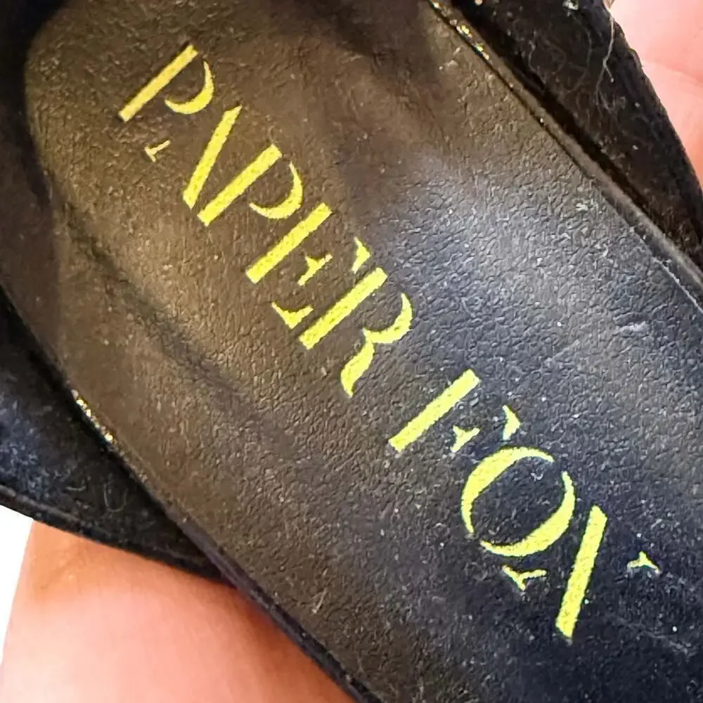 Paper Fox Shaya Black T-Strap Espadrille Platform Heels size 7.5